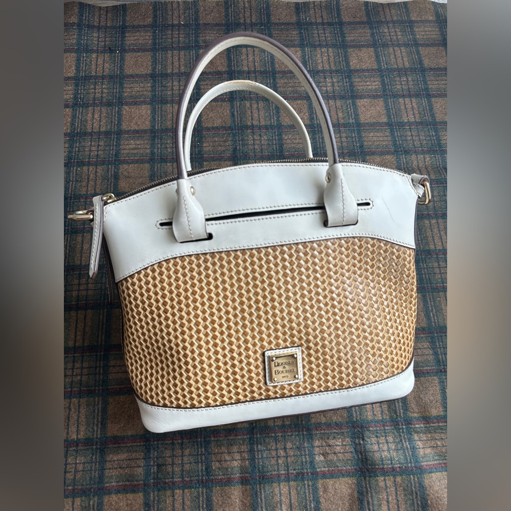 Dooney & Bourke Beacon Woven Dome Satchel‎ – Brown & White Leather – EUC